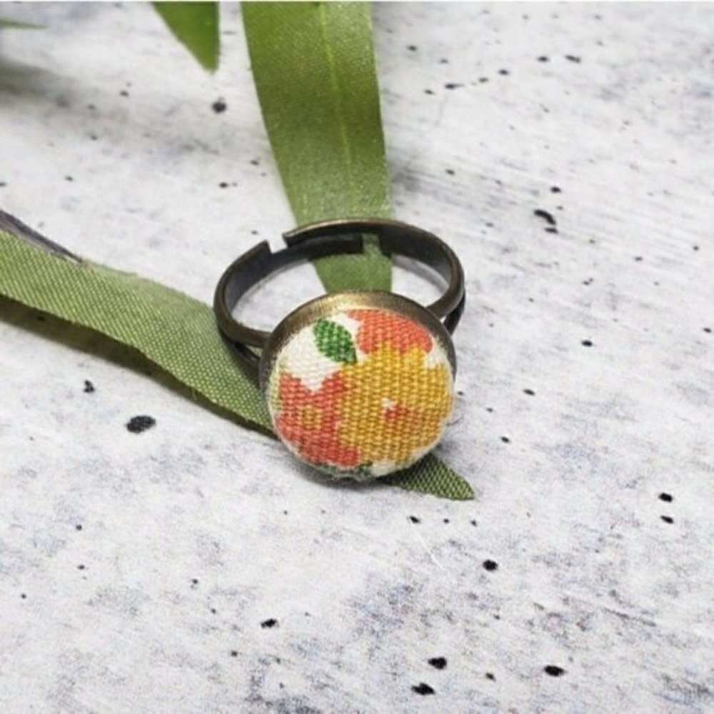 New Handmade | Adjustable Fabric Button Ring